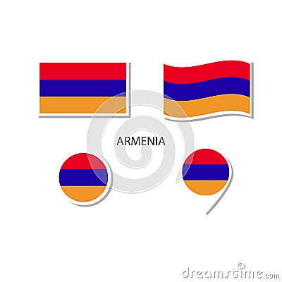 Armenia flag logo icon set, rectangle flat icons, circular shape, marker with flags Vector Illustration
