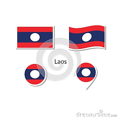 Laos flag logo icon set, rectangle flat icons, circular shape, marker with flags Vector Illustration