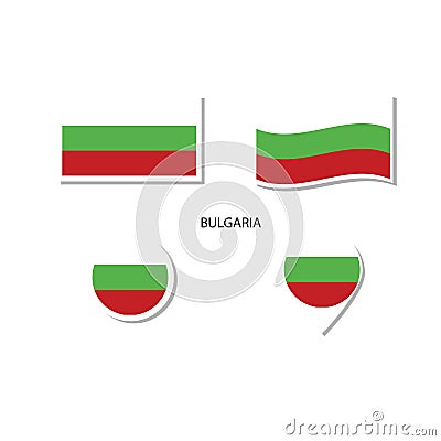 Bulgaria flag logo icon set, rectangle flat icons, circular shape, marker with flags Vector Illustration