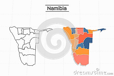 Namibia map city vector divided by colorful outline simplicity style. Have 2 versions, black thin line version and colorful versio Vector Illustration