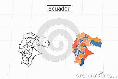 Ecuador map city vector divided by colorful outline simplicity style. Have 2 versions, black thin line version and colorful versio Vector Illustration