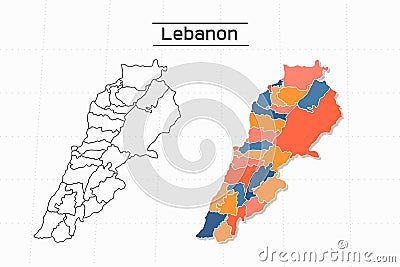 Lebanon map city vector divided by colorful outline simplicity style. Have 2 versions, black thin line version and colorful versio Vector Illustration