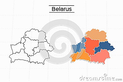 Belarus map city vector divided by colorful outline simplicity style. Have 2 versions, black thin line version and colorful versio Vector Illustration