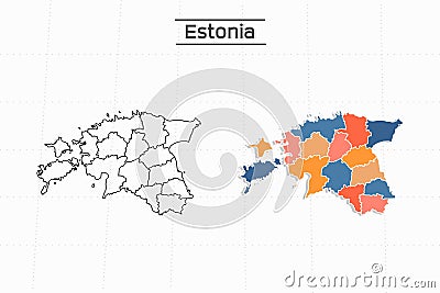 Estonia map city vector divided by colorful outline simplicity style. Have 2 versions, black thin line version and colorful versio Vector Illustration
