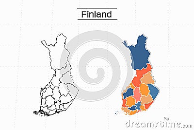 Finland map city vector divided by colorful outline simplicity style. Have 2 versions, black thin line version and colorful versio Vector Illustration