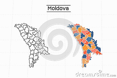 Moldova map city vector divided by colorful outline simplicity style. Have 2 versions, black thin line version and colorful versio Vector Illustration