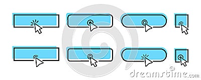 Click mouse cursor on blank button. Set of template web buttons and cursor. Pointer for touch. Vector Illustration