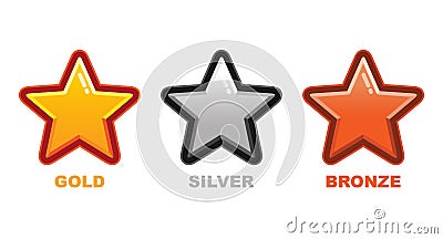 Collection of Gold Silver and Bronze Star Medal Flat Vector Illustration Vector Illustration