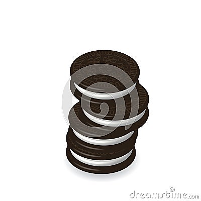 Cookie or biscuit pile with white cream Cartoon Illustration