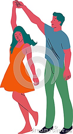 Couple male and female lovers dancing, time together. Vector illustration people cartoon. Vector Illustration