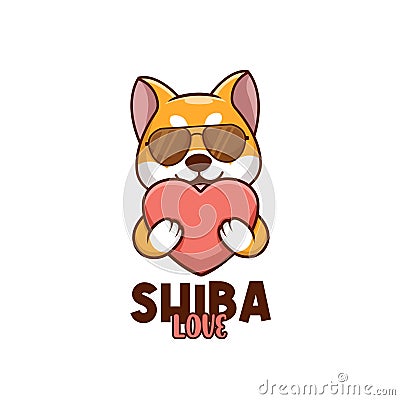 Love Doge Shiba Inu Dog Cute Logo Vector Illustration