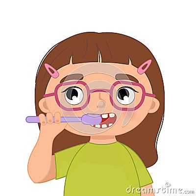 Cute girl brushing her teeth. Vector Illustration