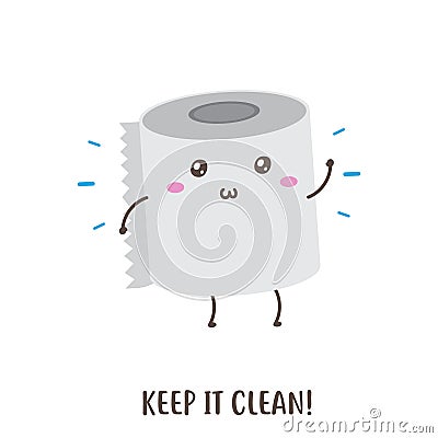Cute happy toilet paper keep clean vector design Stock Photo