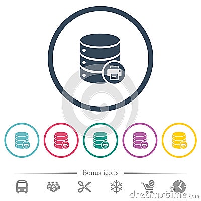 Print Database data flat color icons in round outlines Stock Photo