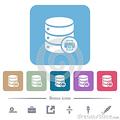 Print Database data flat icons on color rounded square backgrounds Vector Illustration