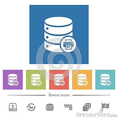 Print Database data flat white icons in square backgrounds Stock Photo