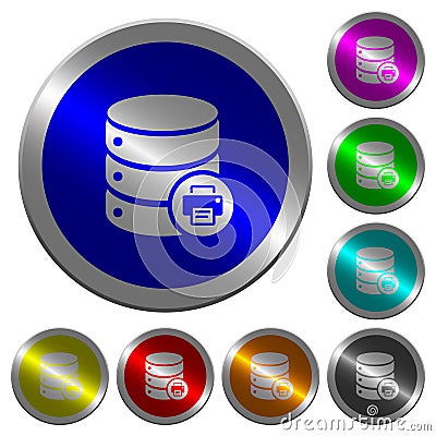 Print Database data luminous coin-like round color buttons Stock Photo