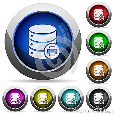 Print Database data round glossy buttons Stock Photo