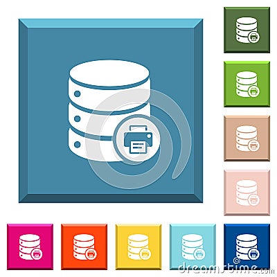 Print Database data white icons on edged square buttons Stock Photo