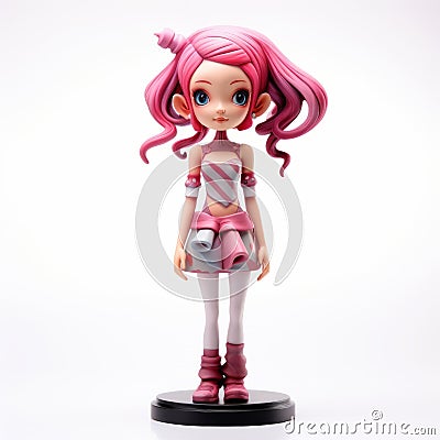 Charming Pop Kei Girl Figurine With Pink Hair Stock Photo