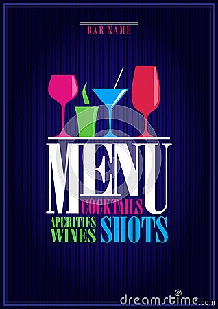 Drinks menu, cocktails, aperitifs wines, shots. Menu background Vector Illustration