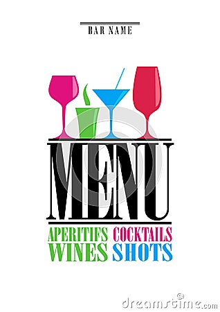 Drinks menu, cocktails, aperitifs wines, shots. Menu on white background Vector Illustration