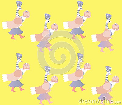 Print for fabric with fairy duck on yellow background. Vector Vector Illustration