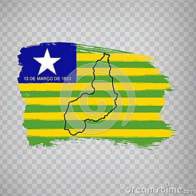 Flag of Piaui from brush strokes. Blank map of Piaui. Federal Republic of Brazil. High quality map and flag Piaui on transparen Vector Illustration