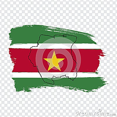 Flag Suriname from brush strokes. Flag Republic of Suriname on transparent background for your web site design, logo, app, UI. Vector Illustration