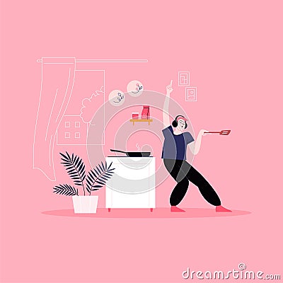 Dancing at the kitchen Vector Illustration