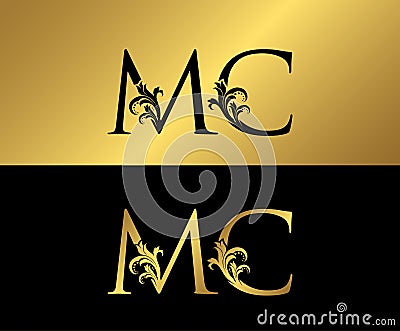 Golden MC Luxury Logo Icon, Vintage Gold MC Letter Logo Stock Photo