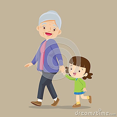Granddaughter walking with his grandmother Vector Illustration