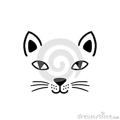 Hand drawn cute cat face. Sketch isolated cartoon illustration for print, t-shirt, textile, poster, apparel design. Vector Illustration