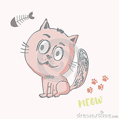 Hand drawn funny small cat, sketch style for children Vector Illustration