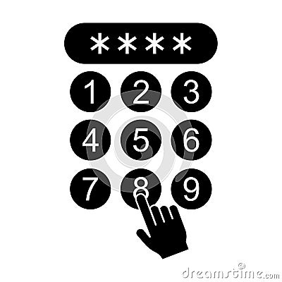 Hand finger entering pin code. Enter password. Pin code symbol. Vector Illustration
