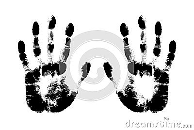 Print of hand of human, cute skin texture pattern,vector grunge illustration. Scanning the fingers, left and right palm on white b Vector Illustration