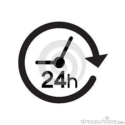 24 hours with clock arrow cyclic icon, Opened order execution or delivery, All day business and service sign, Vector illustration. Vector Illustration