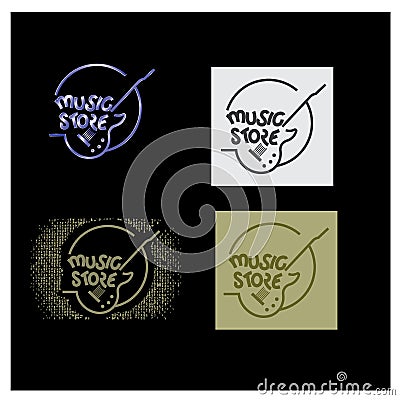 Illustration consisting of four different images of guitars with the inscription `music store` Vector Illustration