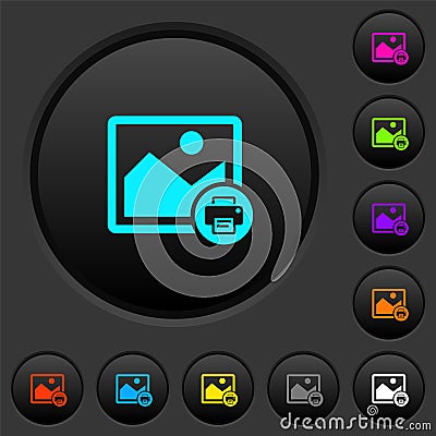 Print image dark push buttons with color icons Stock Photo
