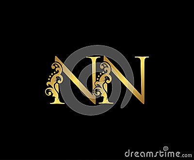 Initial letter NN Gold Logo Icon, classy gold letter monogram logo Stock Photo