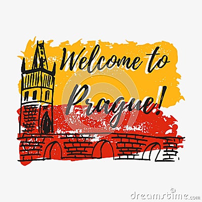 Print with lettering about Prague Vector Illustration