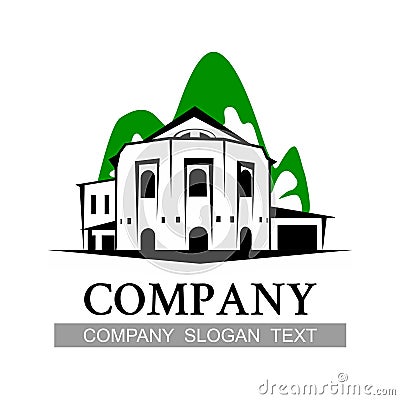 Print logo country house building green black sign emblem Vector Illustration