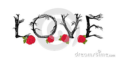 Love slogan with broken trees Vector Illustration