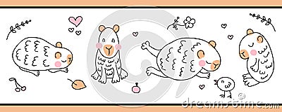 Print for a mug with cute capybaras in doodle style. Hand drawn isolated vector illustration for decor and design Vector Illustration