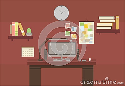 Print office place flat style color brown cabinet room Vector Illustration