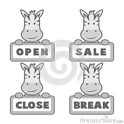 Zebra Open and closed board vector signs Vector Illustration