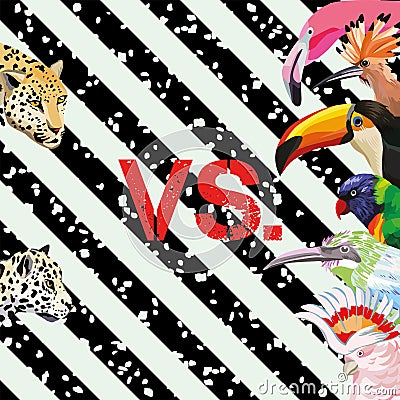 Print pattern panther vs tropical birds wallpaper Vector Illustration
