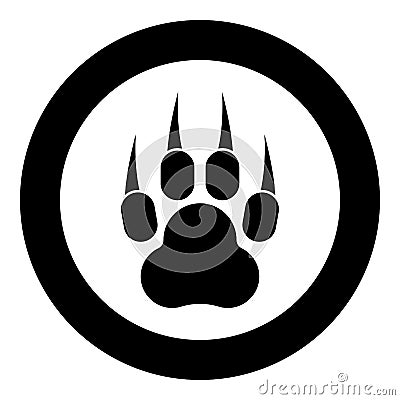 Print paw wild animal with claw track footprint predatory pawprint icon in circle round black color vector illustration solid Vector Illustration