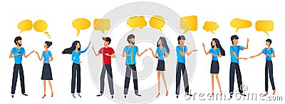 People group chat communication dialogue speech bubbles, businessmen discuss social network, cartoon characters, message, discussi Cartoon Illustration