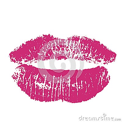 Print of pink lips. Illustration on white background. Vector Illustration